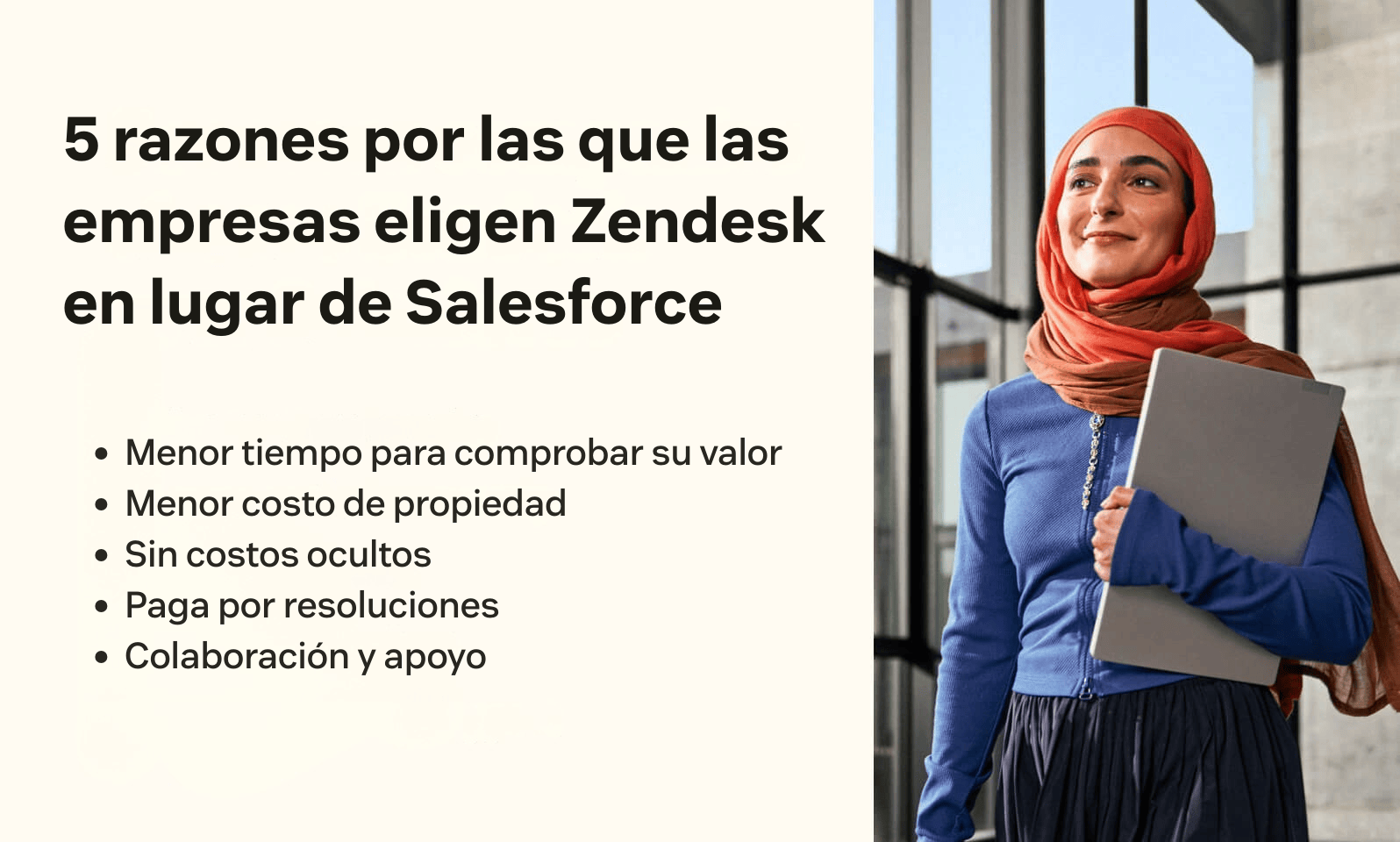Zendesk tiene varias ventajas sobre Salesforce, como menor tiempo para obtener valor y menor costo total de propiedad.