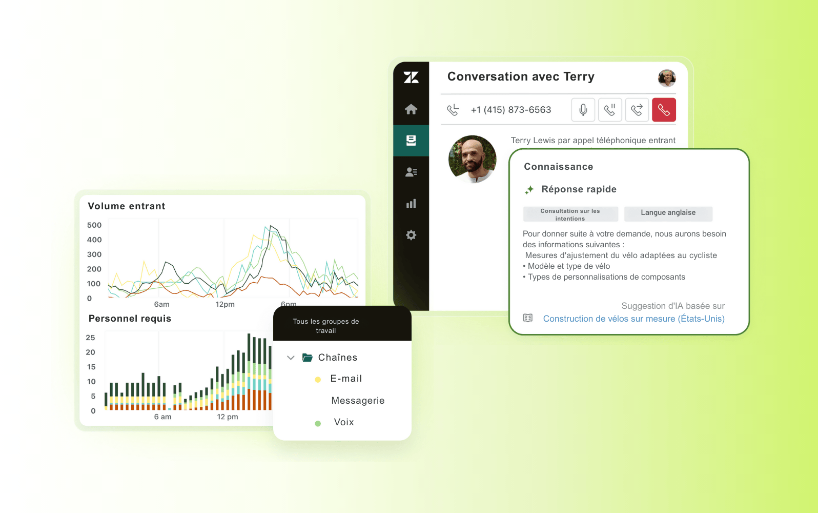 Capture d’écran de la plateforme de service desk IA Zendesk.