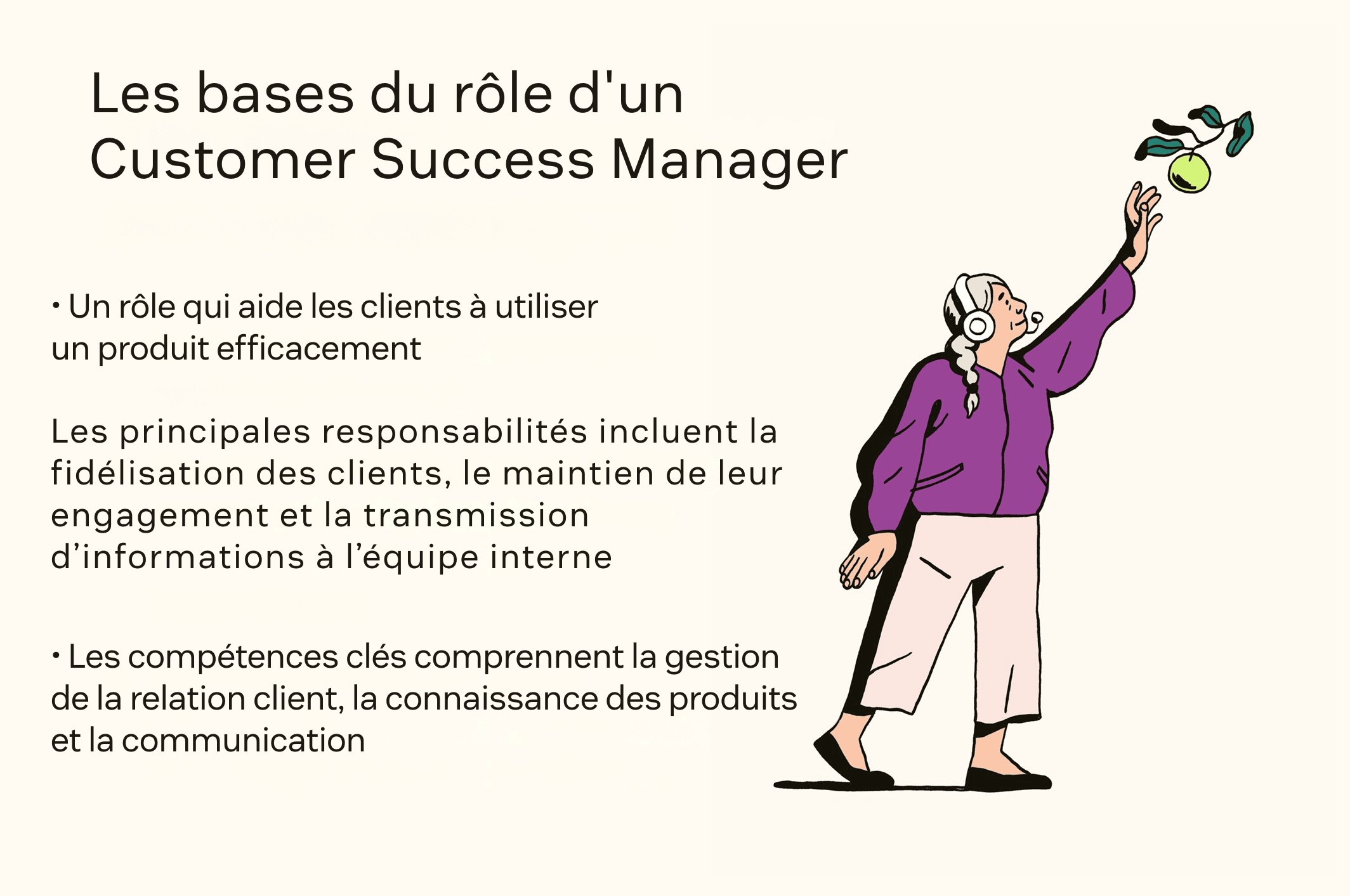 Une liste à puces détaille des informations clés sur les customer success managers