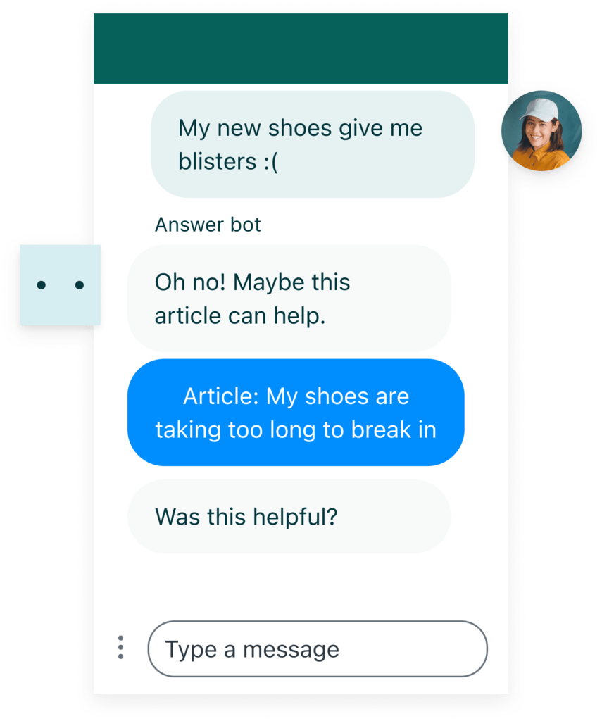 A chatbot speaking with a customer, a common example of a CUI