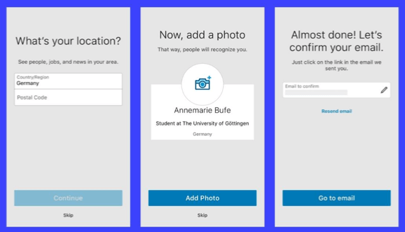 LinkedIn app onboarding