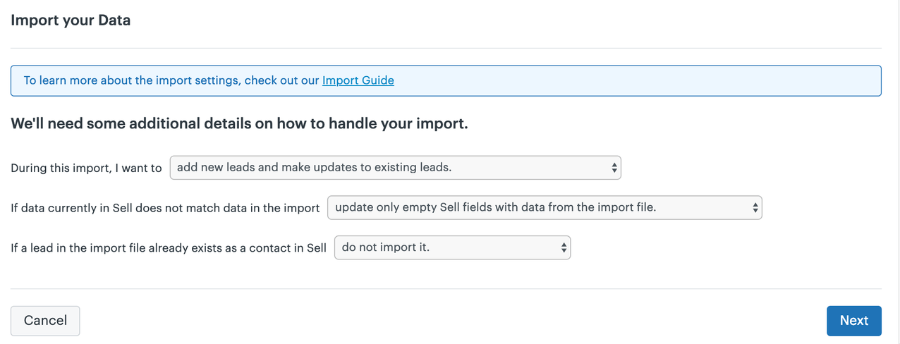 Importation des données, étape 1