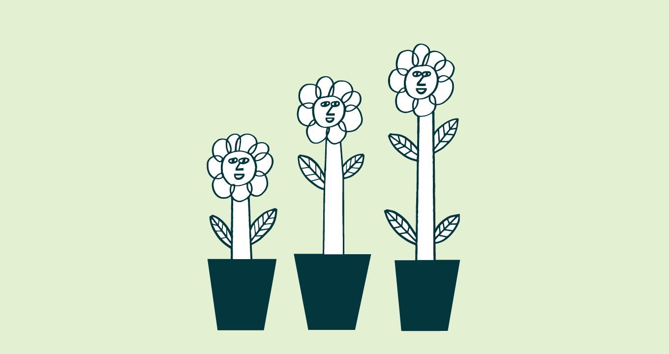 Build customer loyalty concept illustrated by three flowers in different stages of growth