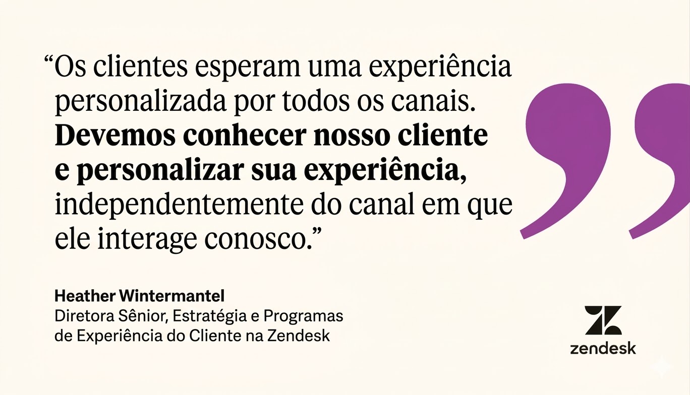 Os clientes esperam uma experiência pessoal em todos os canais, por isso devemos encontrá-los onde eles estão, de acordo com Heather Wintermantel, da Zendesk.