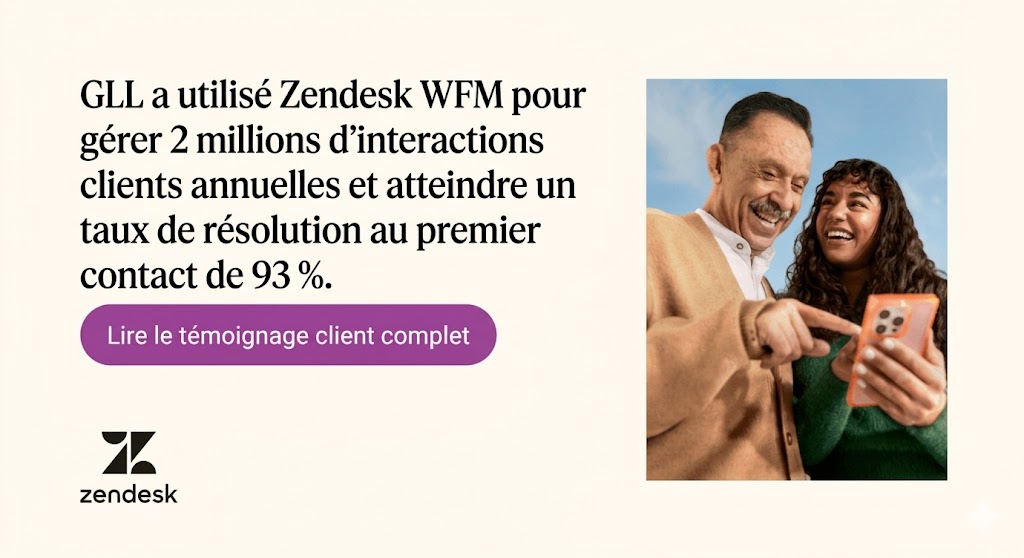 GLL a utilisé Zendesk WFM pour gérer 2 millions d'interactions clients annuelles et atteindre un taux de résolution au premier contact de 93 %.