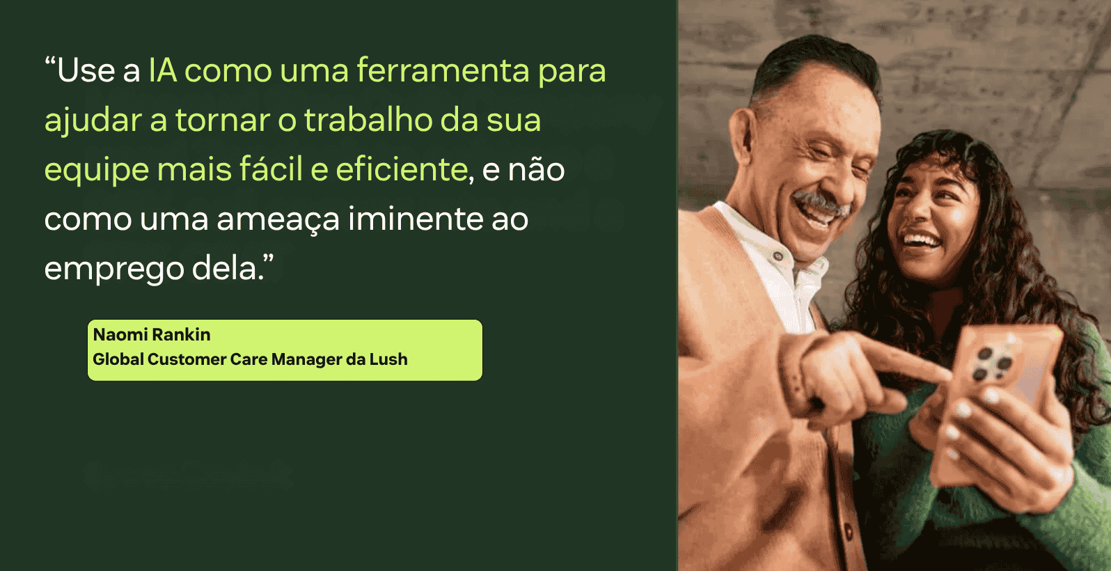 Uma citação de um cliente sobre o uso da IA para tornar as equipes mais eficientes.