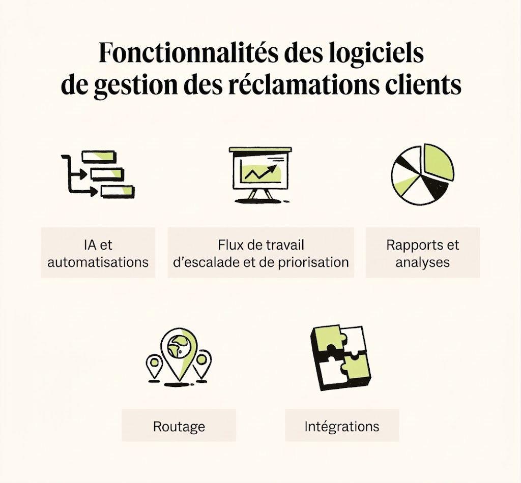 Les cinq principales fonctionnalités d’un logiciel de gestion des réclamations clients.