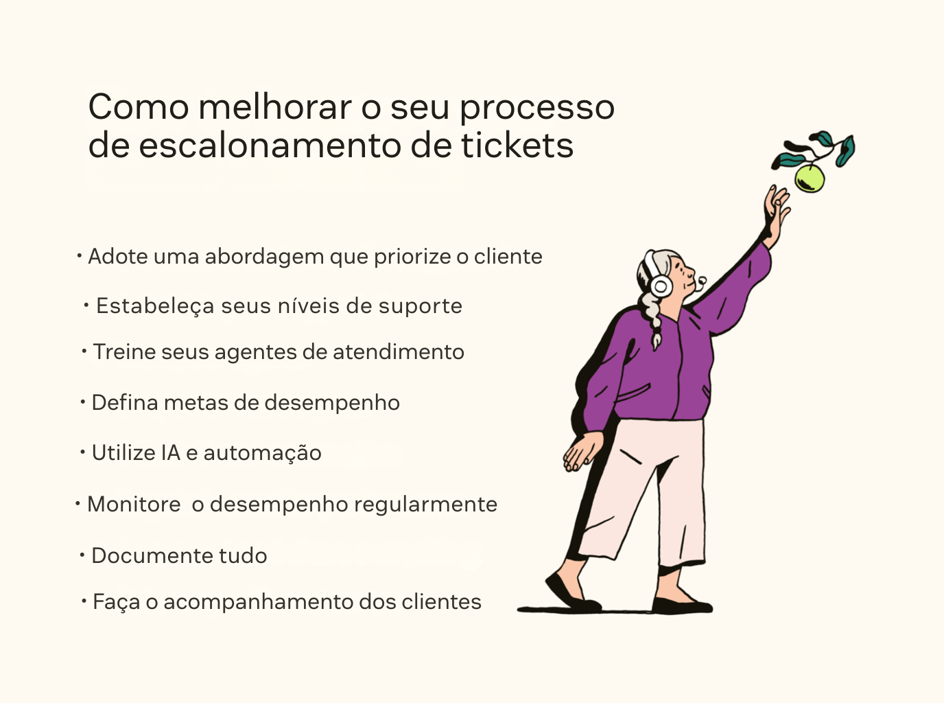Uma lista com enumera como melhorar o processo de escalonamento de tickets.