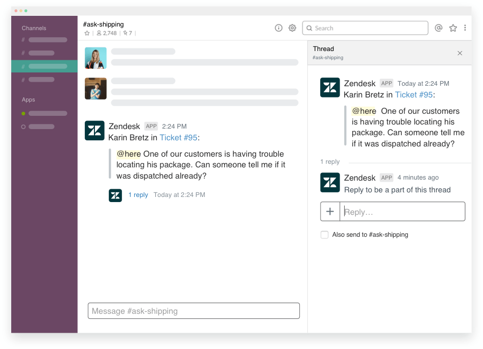 La aplicación de Zendesk en Slack envía notificaciones de tickets