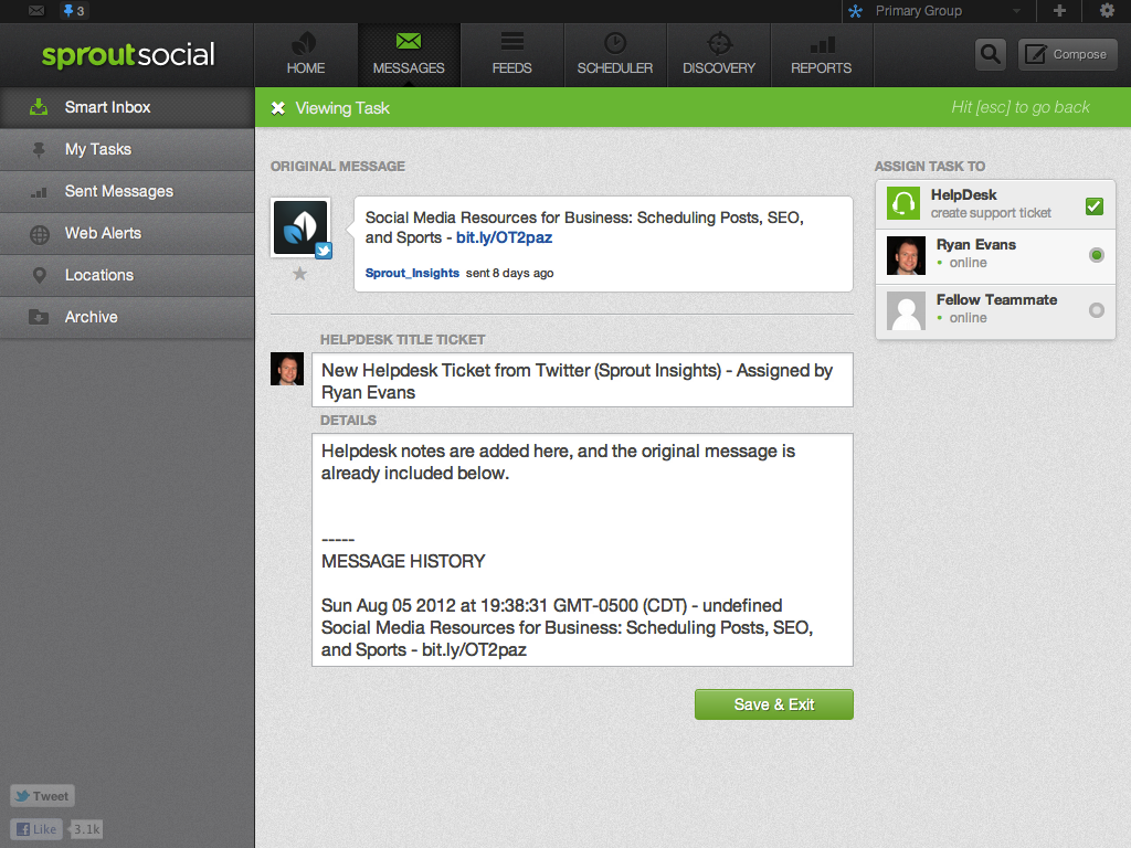 Sprout Social App Integration with Zendesk Support