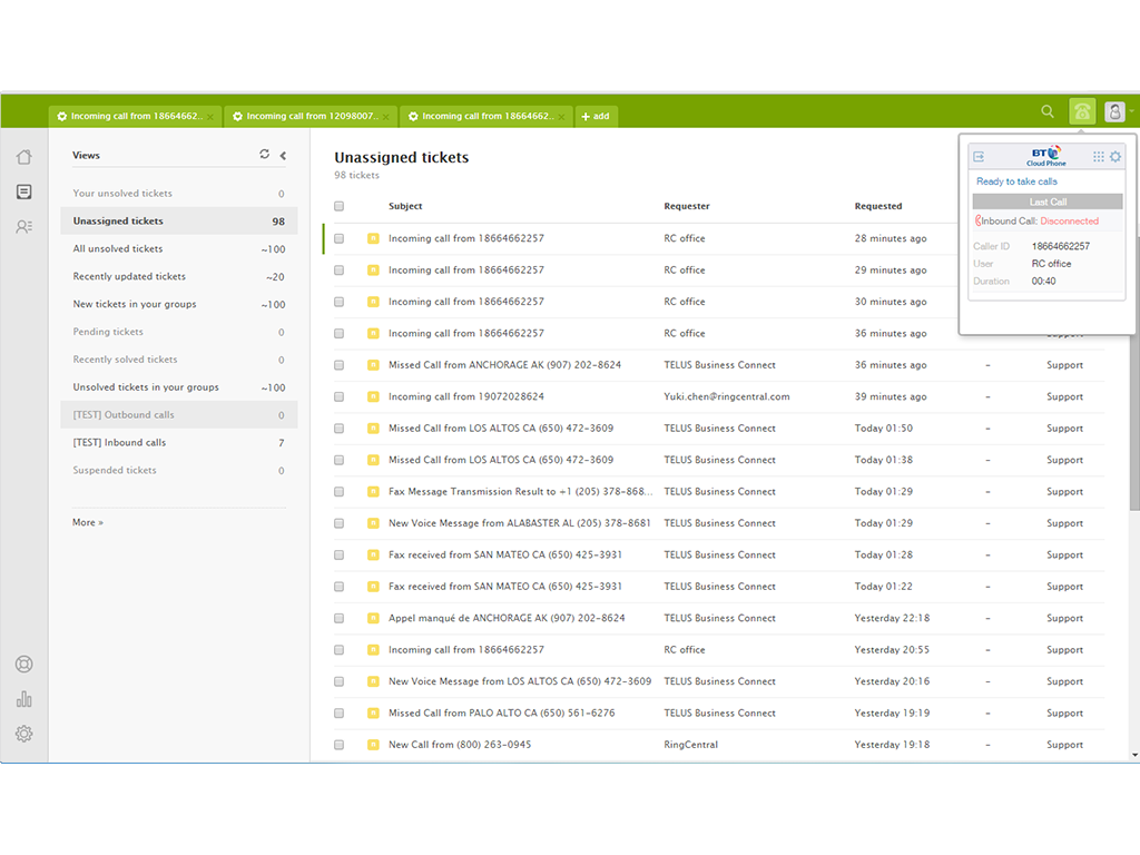 BT Cloud Phone App Integration with Zendesk Support