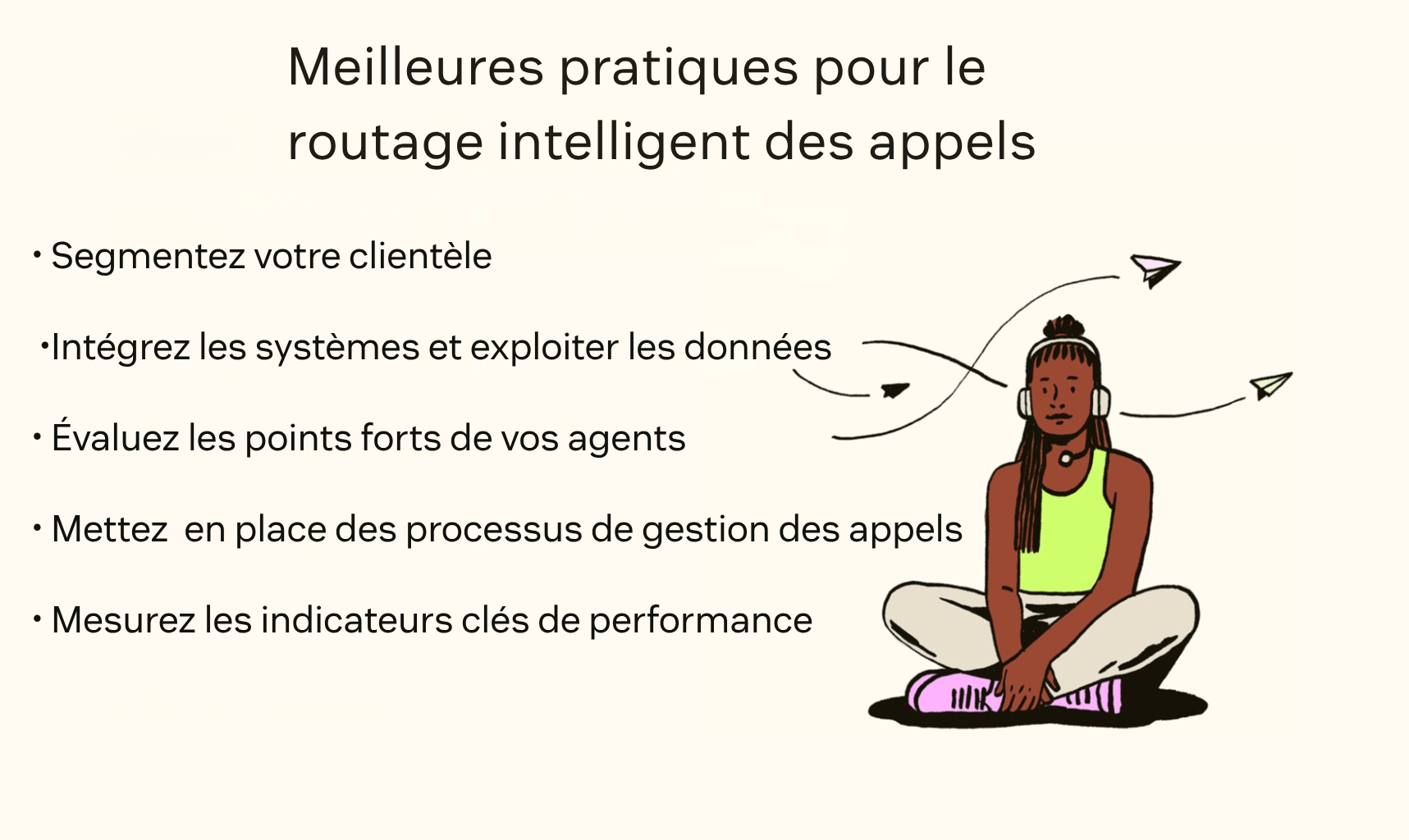 Trois icônes illustrant les avantages du routage intelligent des appels : amélioration de la résolution dès le premier appel, efficacité accrue des agents et réduction du temps de première réponse.