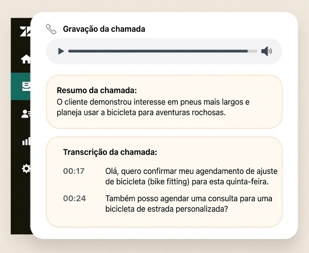 Ferramenta de transcrição e sumarização com IA para revisão eficiente da qualidade de chamadas e melhoria do suporte ao cliente.