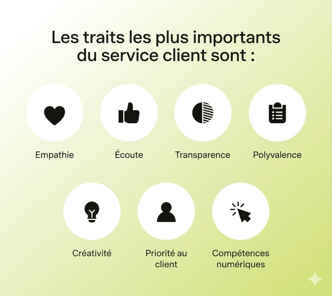 Les compétences les plus importantes du service client, incluant l'empathie, l'écoute et une approche axée sur le client.