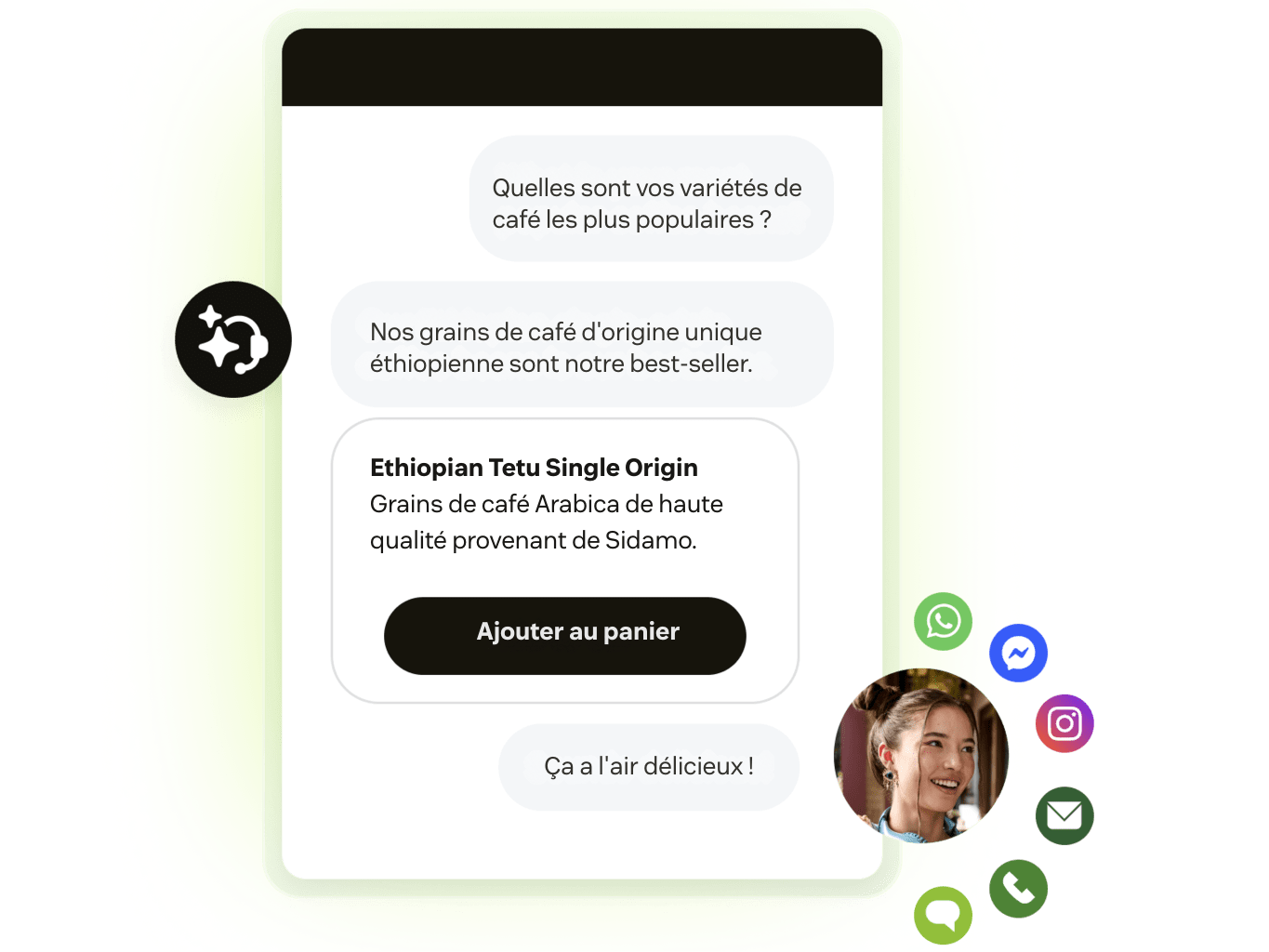 Capture d’écran d’un agent IA Zendesk communiquant avec un client.