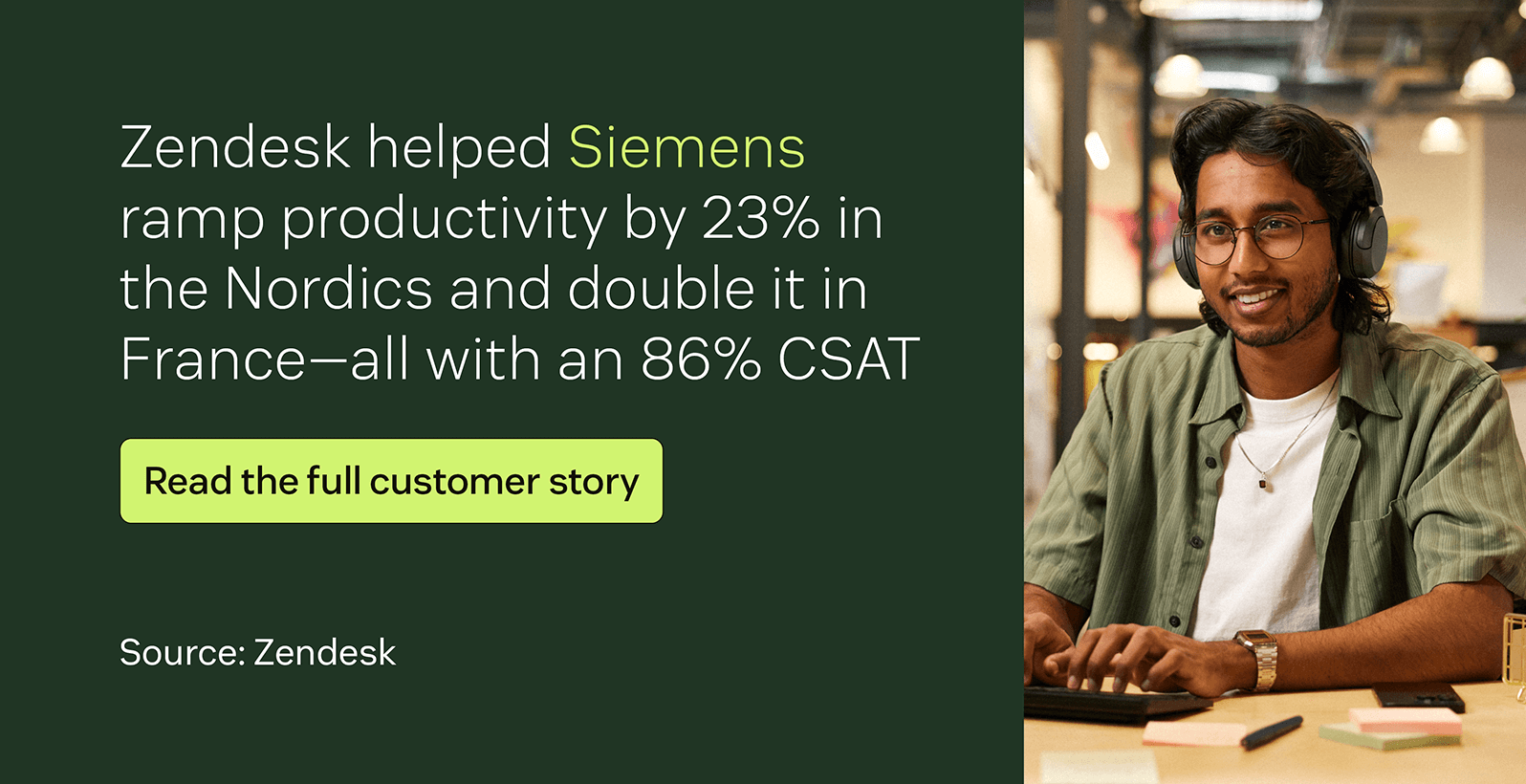 Zendesk helped Siemens ramp productivity by 23 percent in the Nordics and double it in France—all with an 86 percent CSAT.