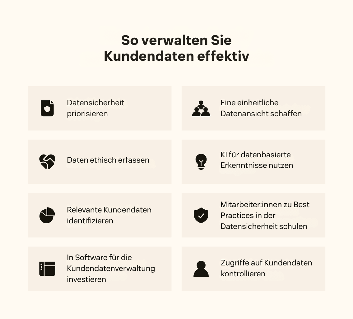 Eine Grafik zeigt acht Möglichkeiten zur effektiven Verwaltung von Kundendaten.