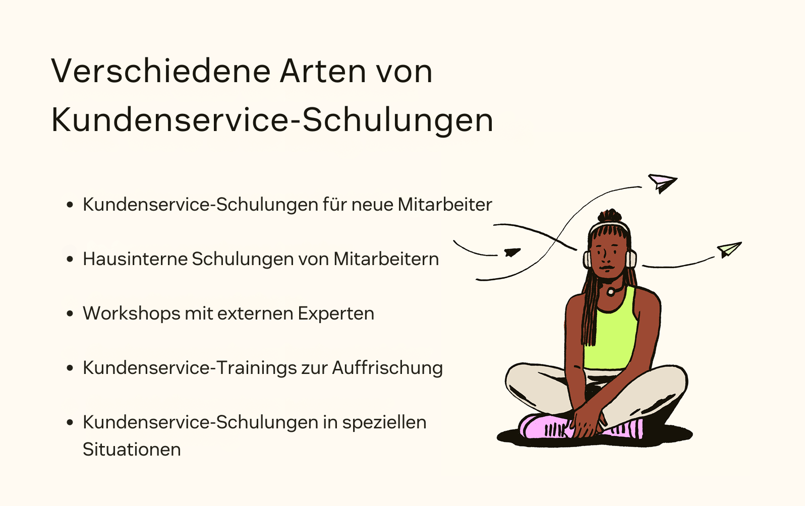 Eine Liste mit fünf Schulungsmethoden für den Kundenservice.