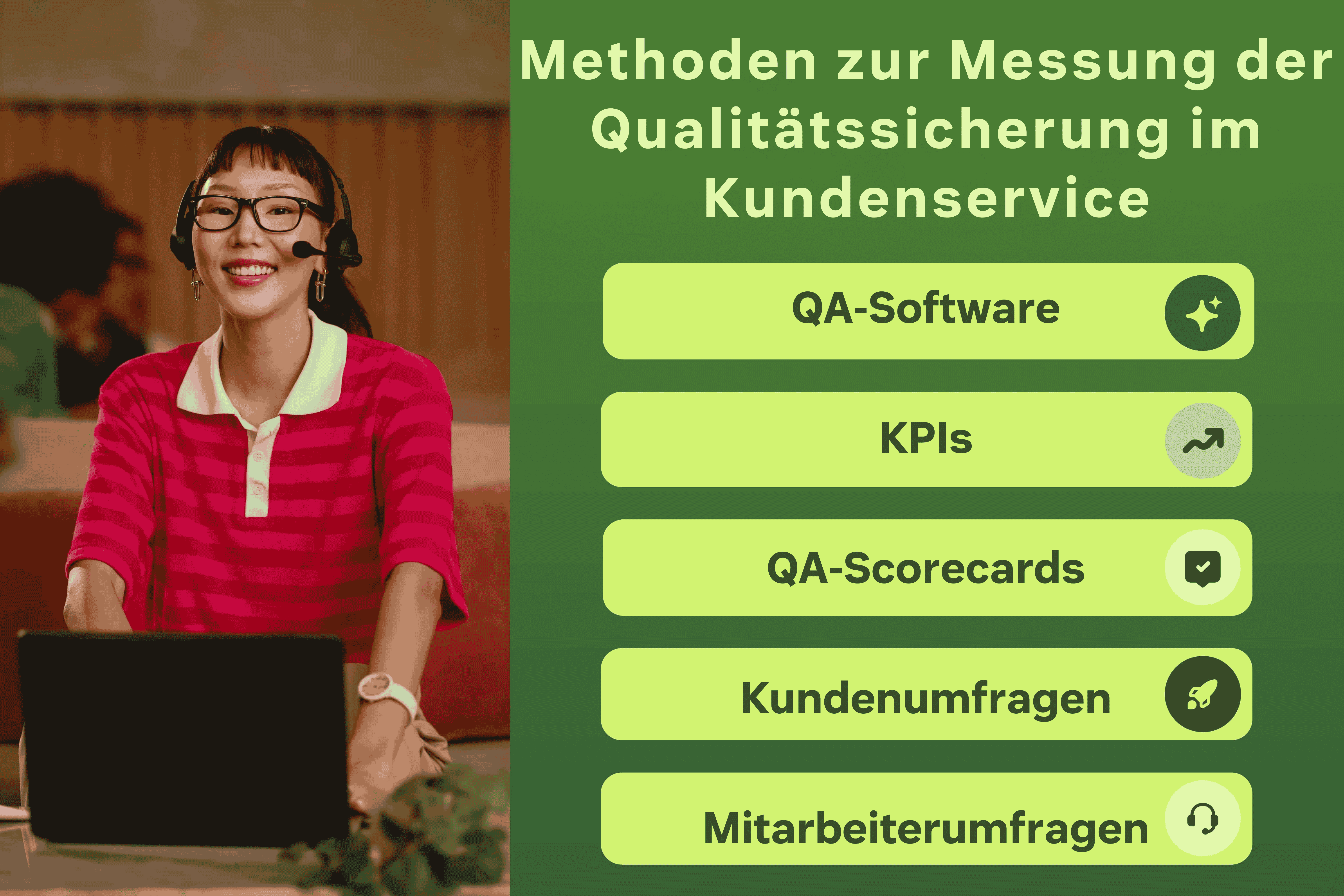 Eine Infografik, die Methoden zur Messung der Qualitätssicherung im Kundenservice zeigt.