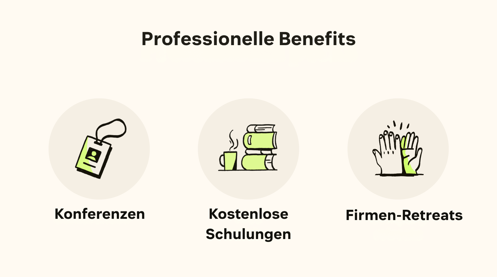 Drei Symbole stehen für eine Liste beruflicher Vorteile.