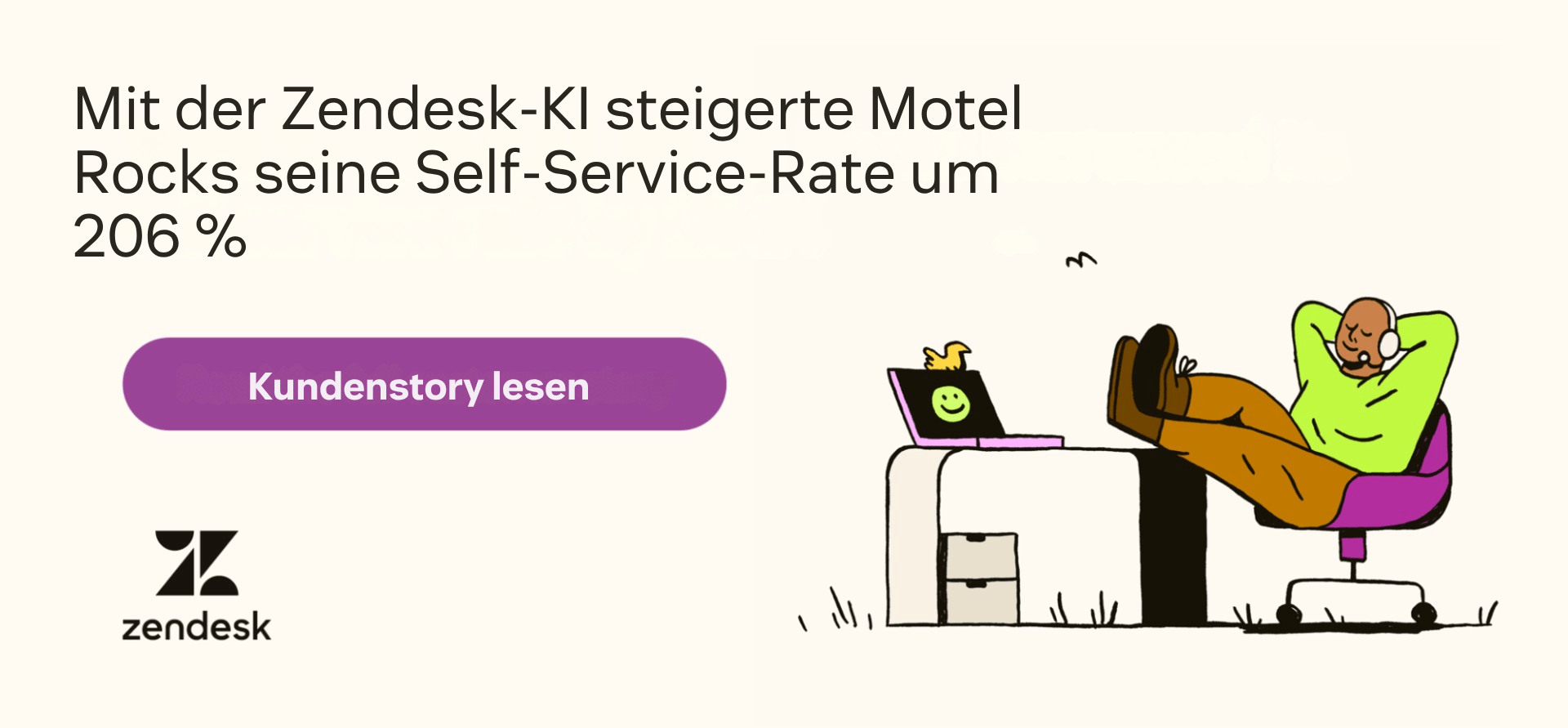 Mit Zendesk-KI steigerte Motel Rocks die Self-Service-Rate um 206 Prozent.