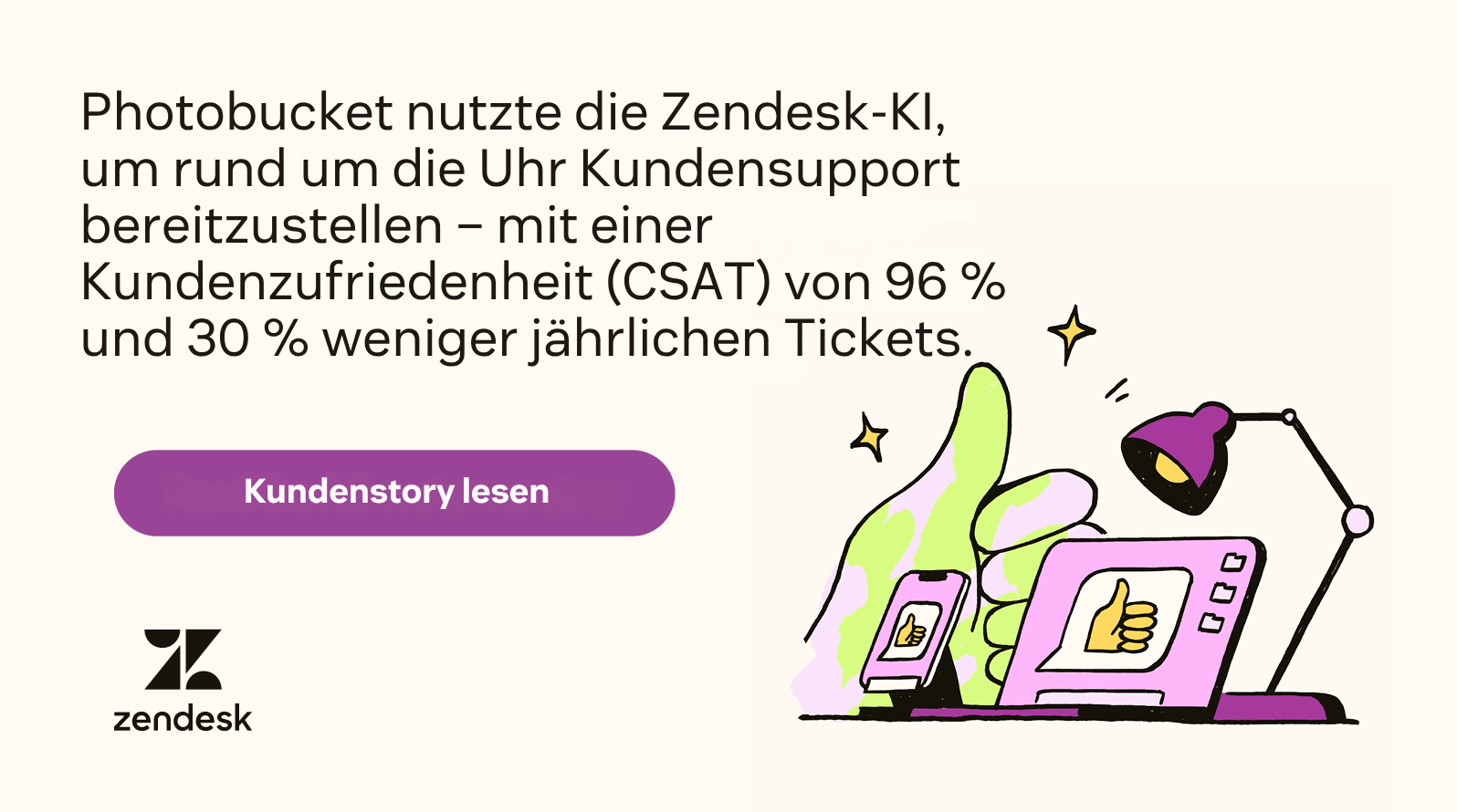 Photobucket nutzte Zendesk-KI, um rund um die Uhr Kundensupport bereitzustellen – mit einer Kundenzufriedenheit von 96 Prozent und 30 Prozent weniger jährlichen Tickets.