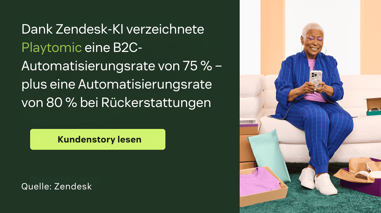 Dank Zendesk-KI verzeichnete Playtomic eine B2C-Automatisierungsrate von 75 Prozent – plus 80 Prozent Automatisierung bei Rückerstattungen.