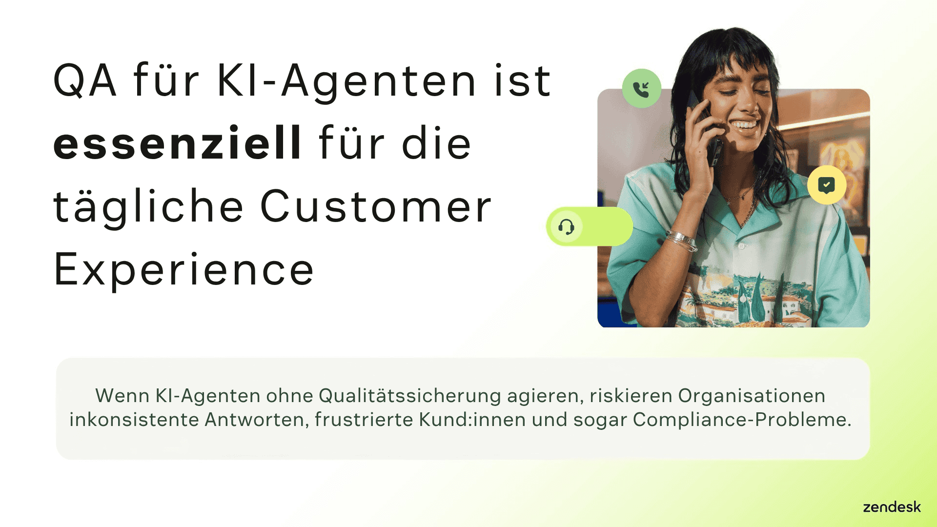Text auf hellem Hintergrund über die Bedeutung von QA für KI-Agenten für die Customer Experience.