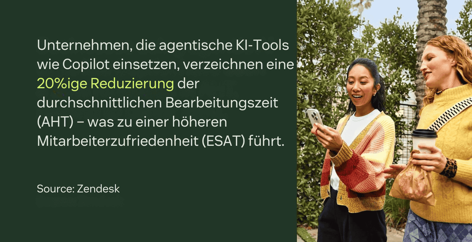 Unternehmen, die agentische KI-Tools wie KI-Copilot einsetzen, verzeichnen eine Reduzierung der AHT um 20 Prozent – mit positiver Wirkung auf ESAT