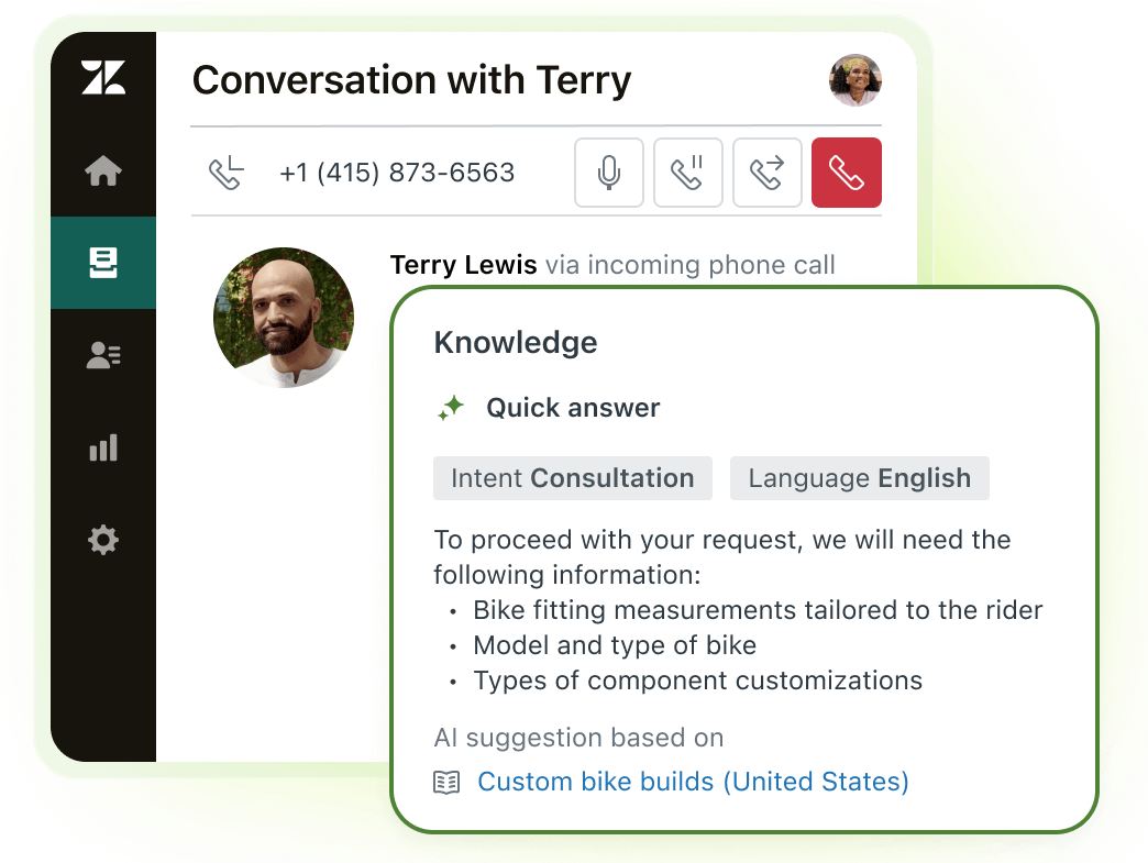 A product image of Zendesk AI-assisted native voice software.
