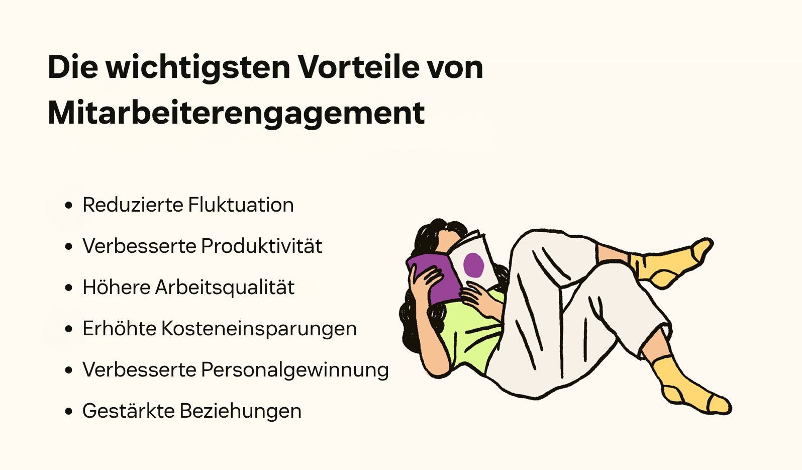 Die wichtigsten Vorteile von Mitarbeiterengagement sind höhere Bindung, Produktivität, Arbeitsqualität, Kosteneinsparungen, Recruiting und Beziehungen.