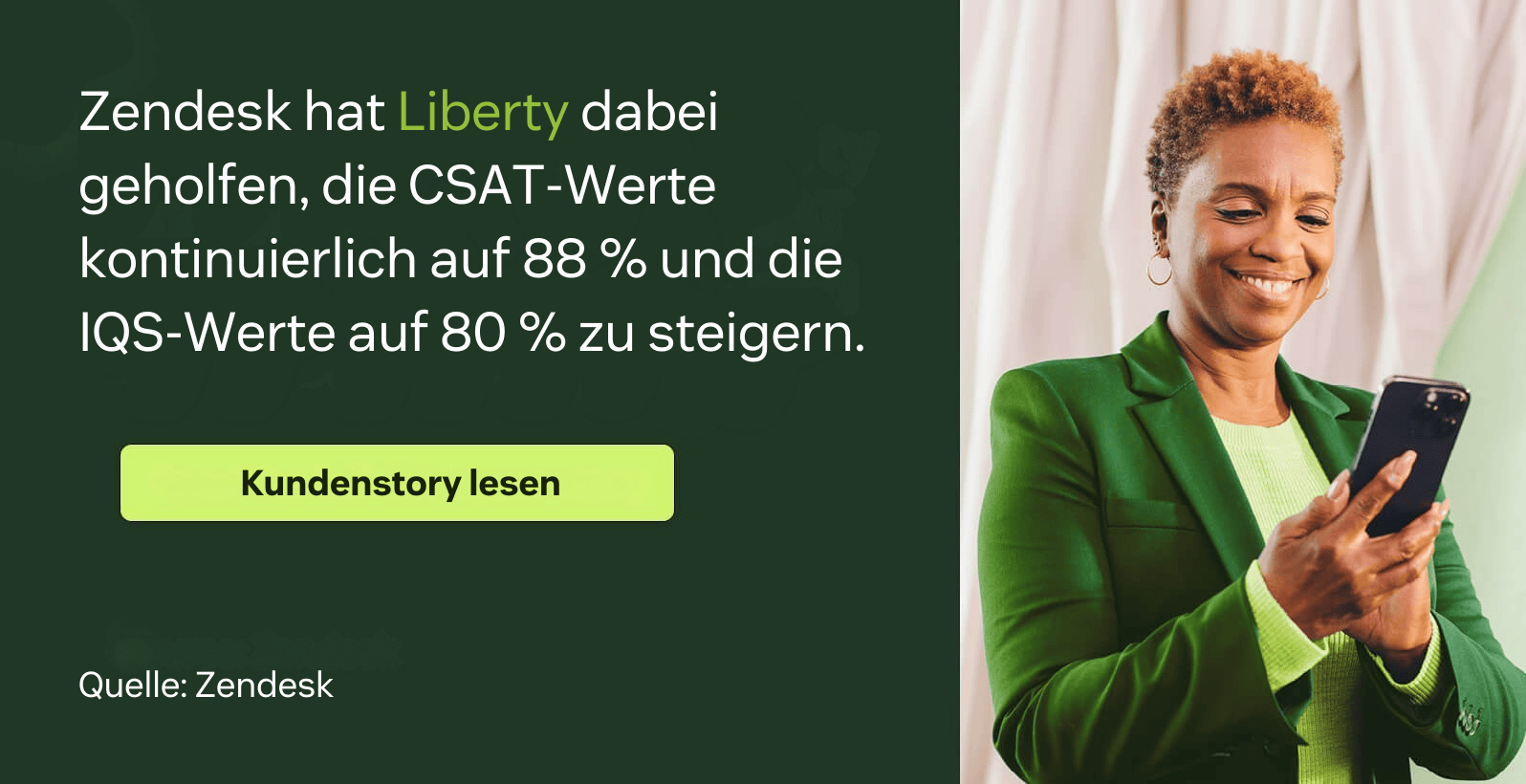 Zendesk hat Liberty geholfen, CSAT- und IQS-Werte konstant auf 88 Prozent bzw. 80 Prozent zu steigern.