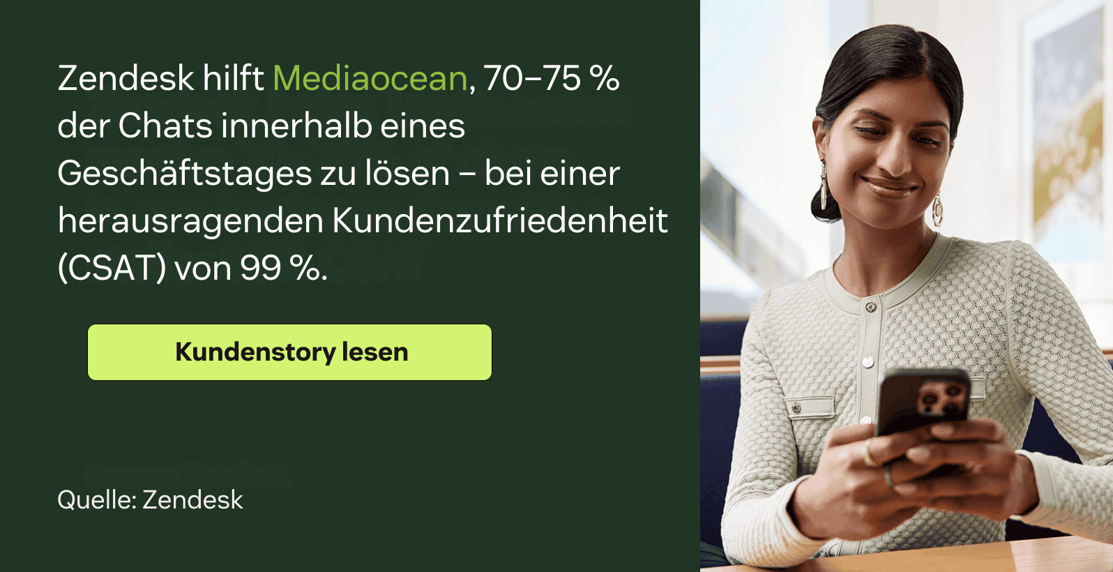 Zendesk hilft Mediaocean, 70 bis 75 Prozent der Chats an einem Arbeitstag zu lösen – mit einem herausragenden 99-Prozent-CSAT.