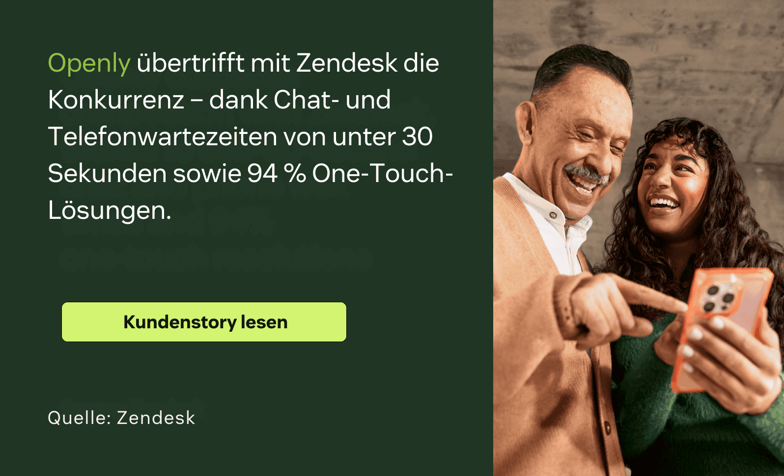 Openly übertrifft mit Zendesk die Konkurrenz – dank Chat- und Telefon-Wartezeiten von unter 30 Sekunden und 94 Prozent One-Touch-Lösungen.