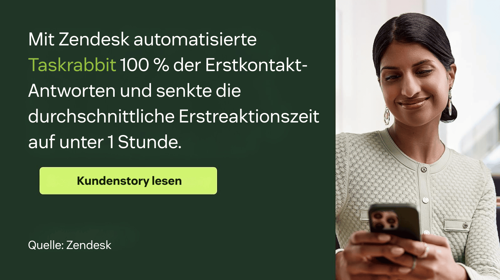 Mit Zendesk automatisierte Taskrabbit 100 % der Erstkontaktantworten und reduzierte die durchschnittliche erste Antwortzeit auf unter eine Stunde.