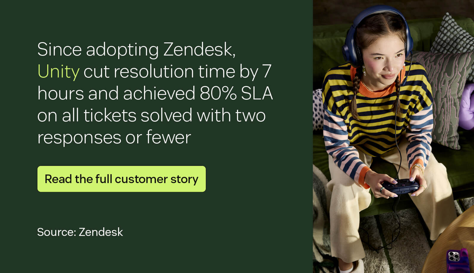 Zendesk helped Unity grow monthly self-service resolutions by 25 percent, resulting in $1.3M self-service cost savings.
